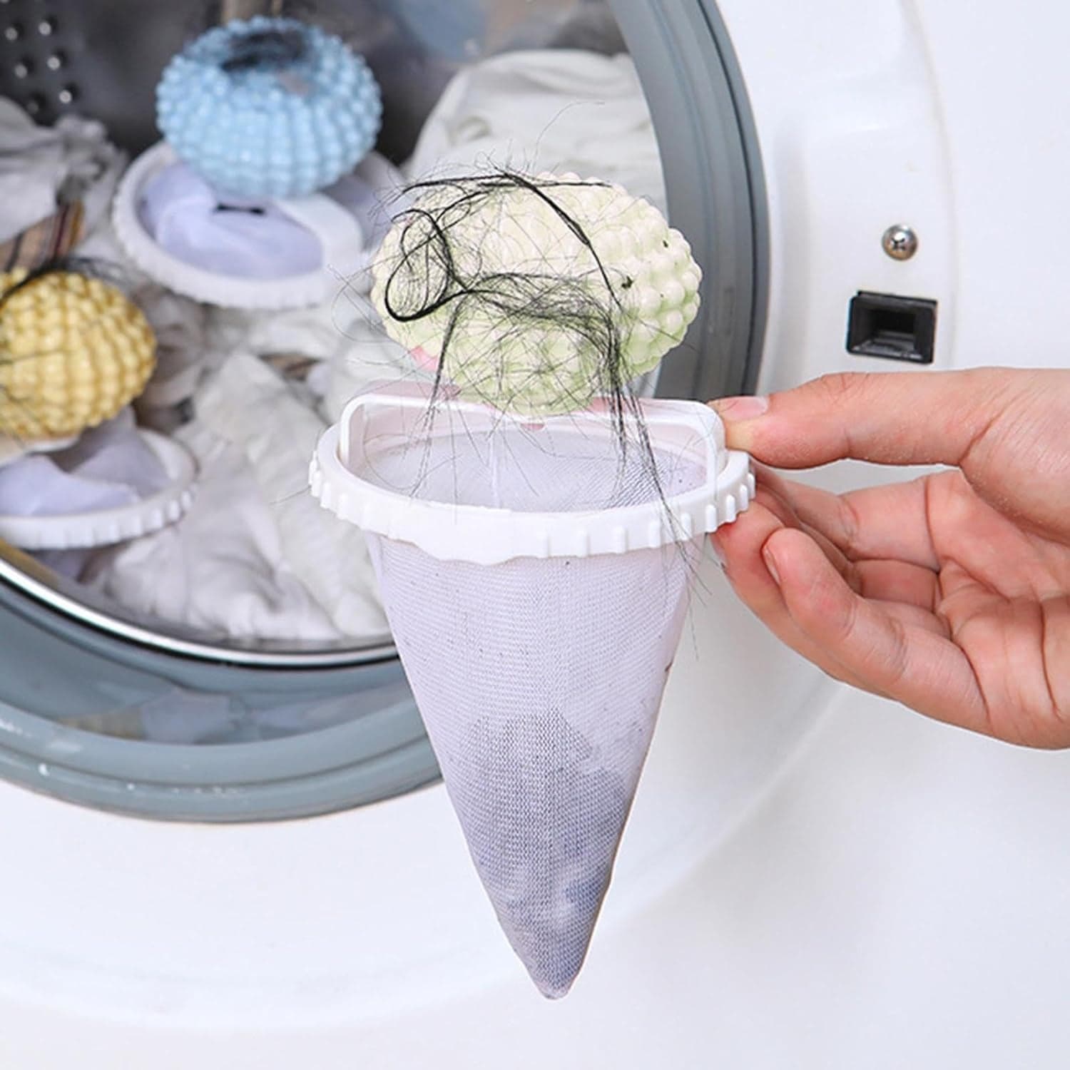 Reusable Washing Machine Floating Cylindrical Shape Lint Mesh Bag ( 1 Pc) thumbnail 6