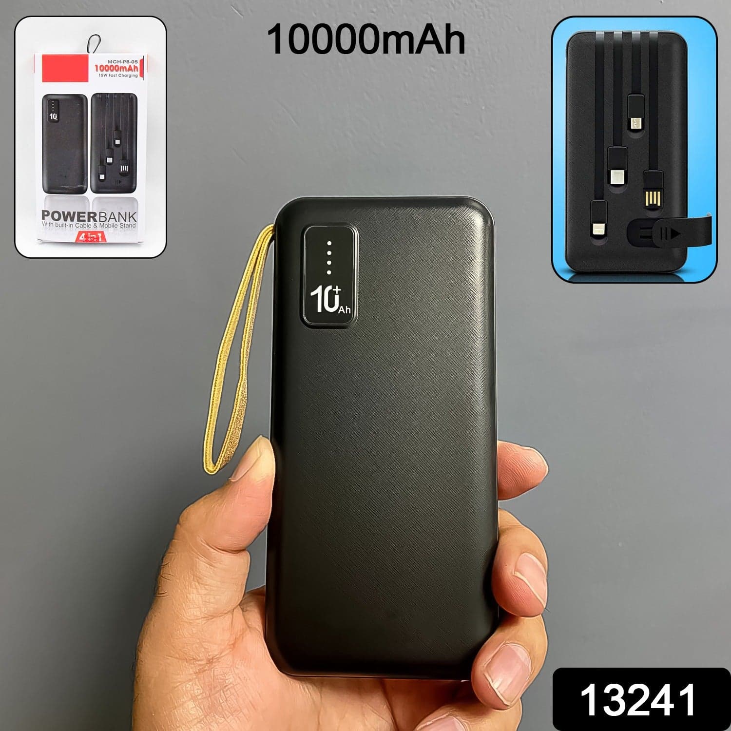 10000mAh, 12W Fast Charging Power Bank with built 4 in 1 USB with Mobile Holder (1 Pc) thumbnail 2