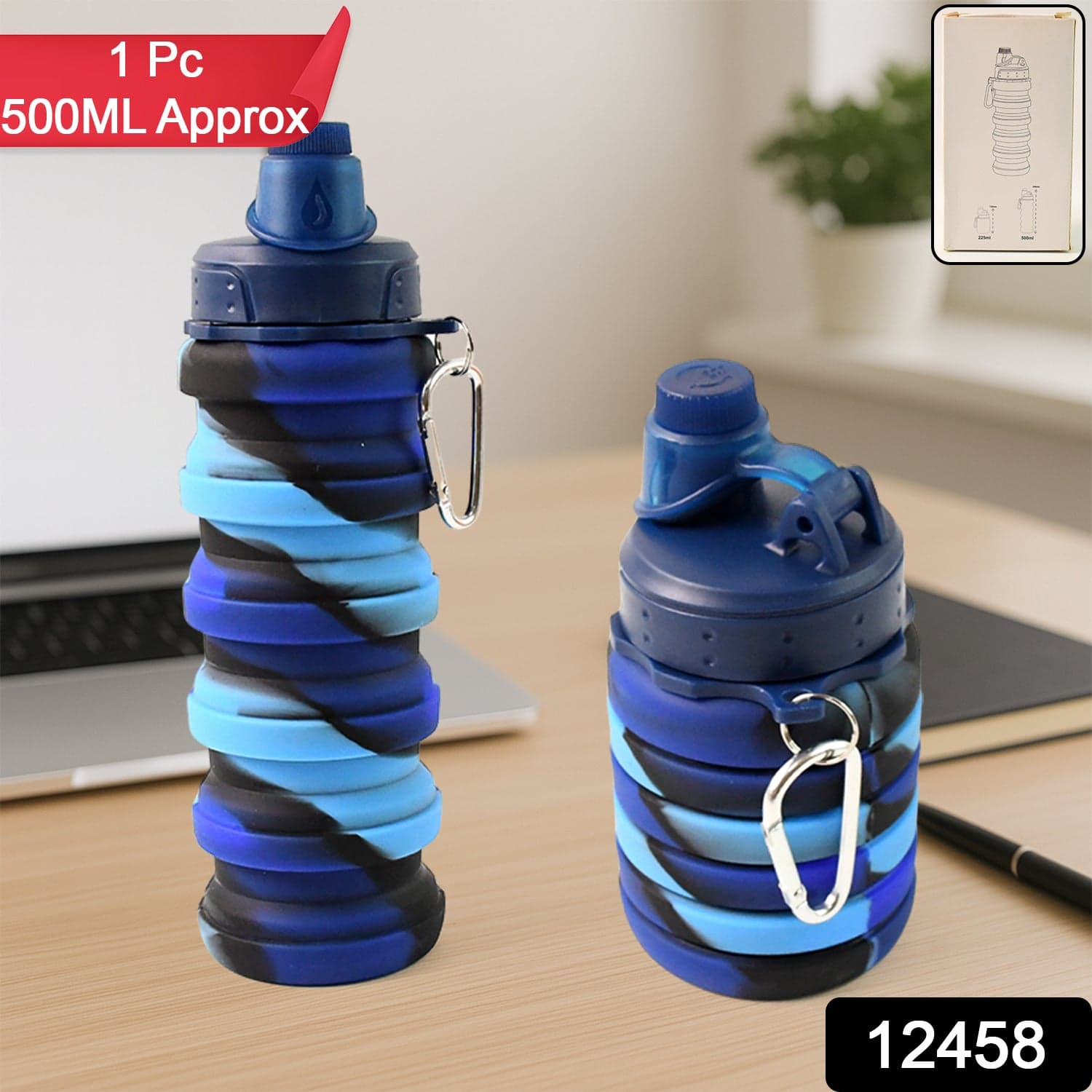 Silicone Foldable Water Bottle (1 Pc / 24 cm Foldable / 500 ML) thumbnail 2