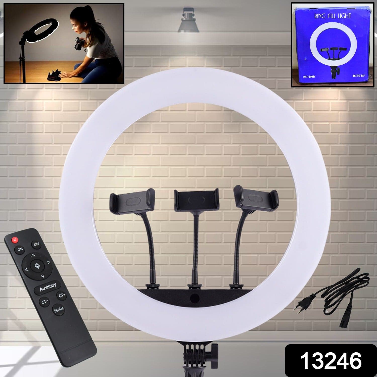 18 Inch LED Ring Light with 3 Colour Modes & 3 Mobile Holders, Remote Control (1 Set) thumbnail 2