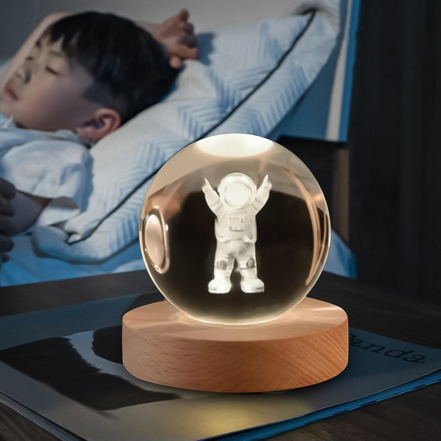 Moon 3D Crystal Ball Lamps with Base For Bedroom 3D Lamps (1 Pc) thumbnail 3