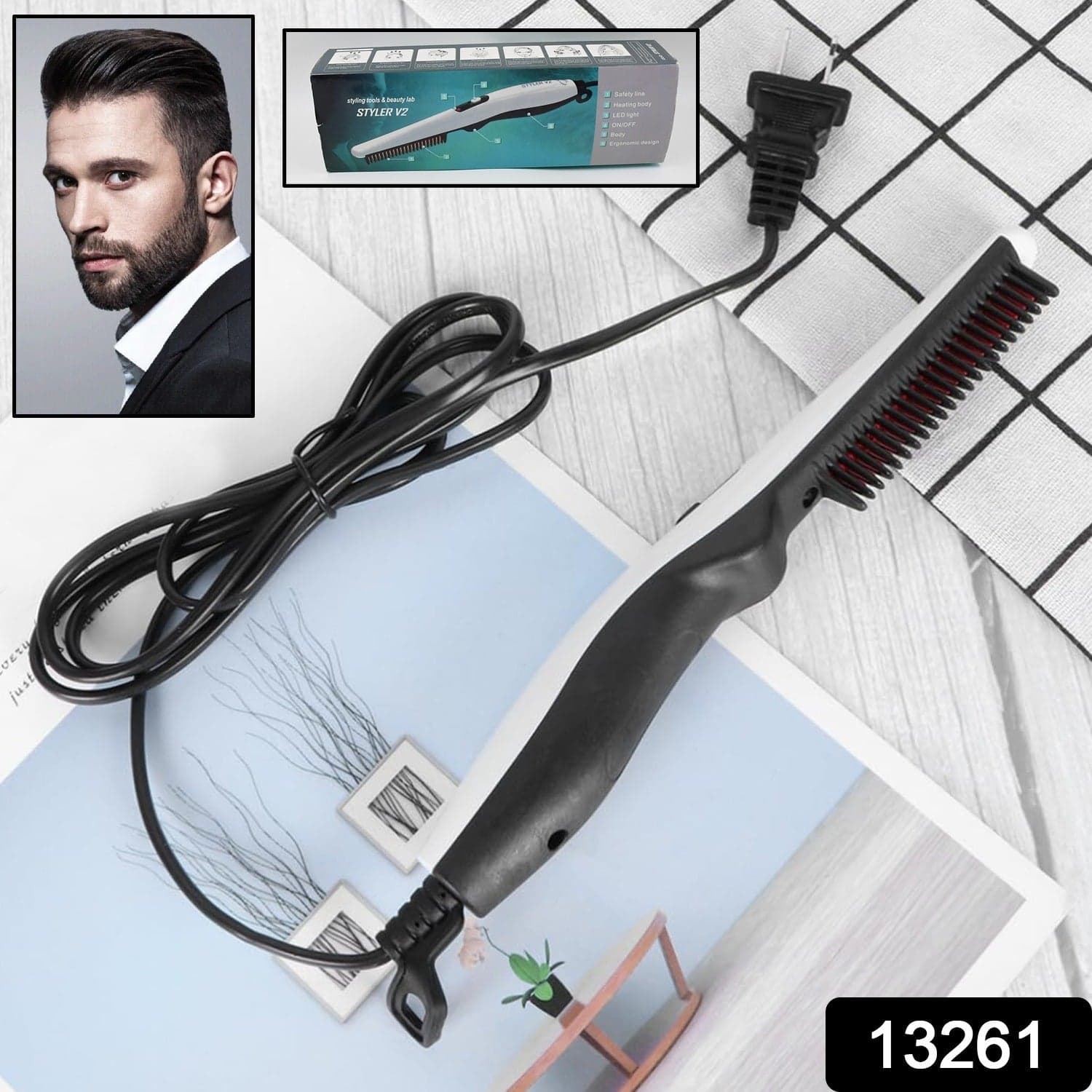 Electric Hair Straightening Comb Portable Straight Beard Comb (1 Pc) thumbnail 2