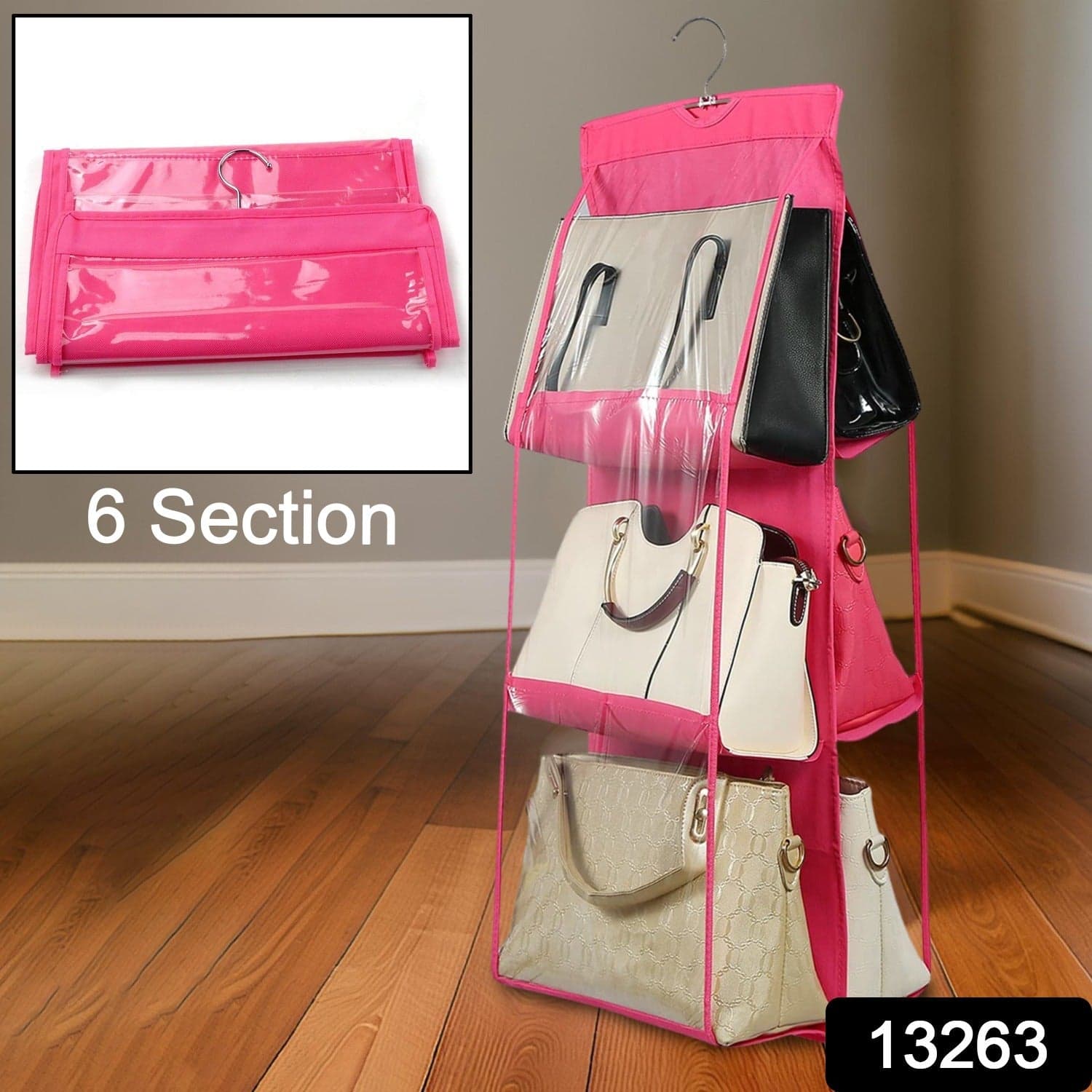 6 Pockets Hanging Purse Handbag Organizer Clear Hanging Shelf Bag (1 Pc) thumbnail 2