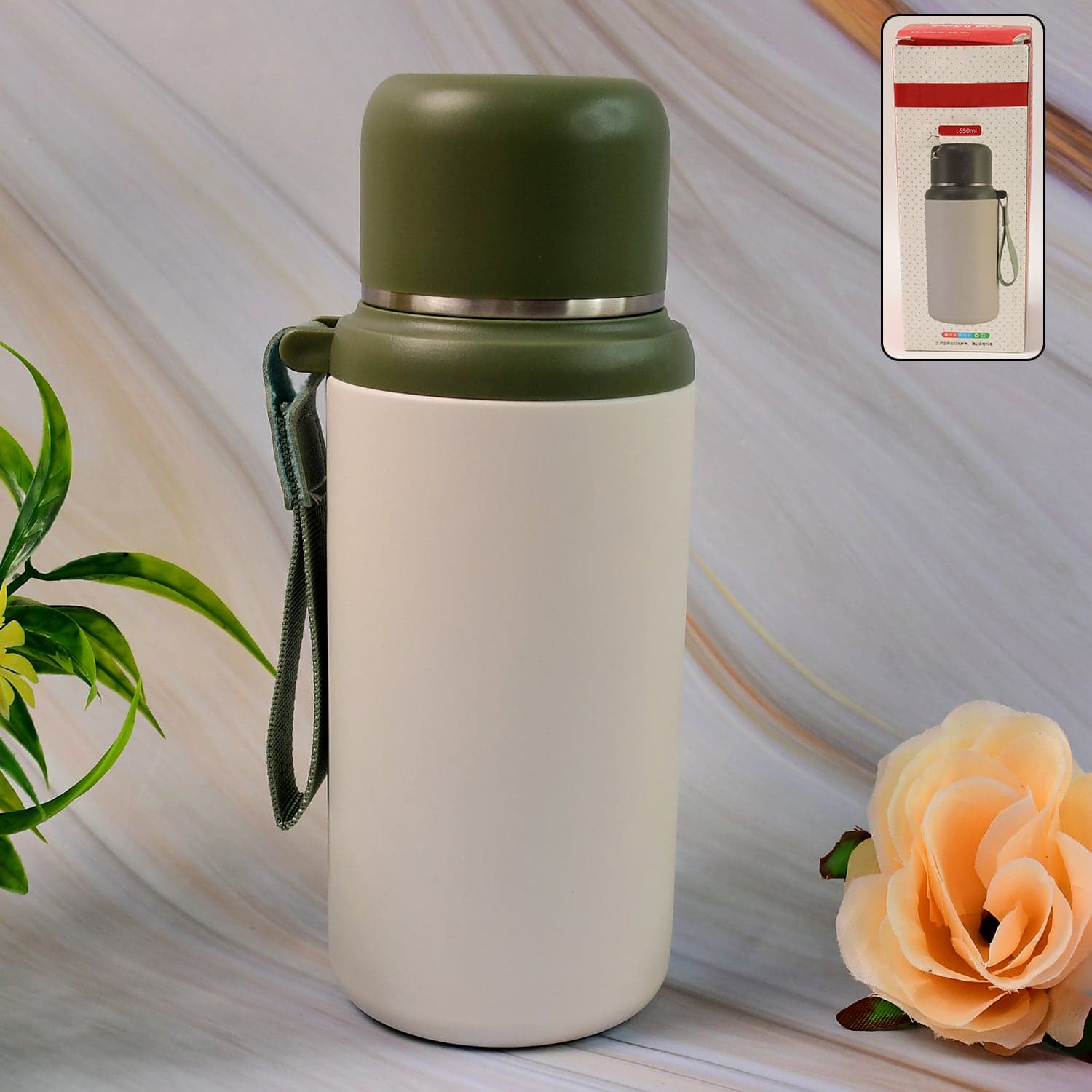 Stainless Steel Mug / Bottle Vacuum Insulated Cup With Handle, Small Cup & Straw (650 ML) thumbnail 1