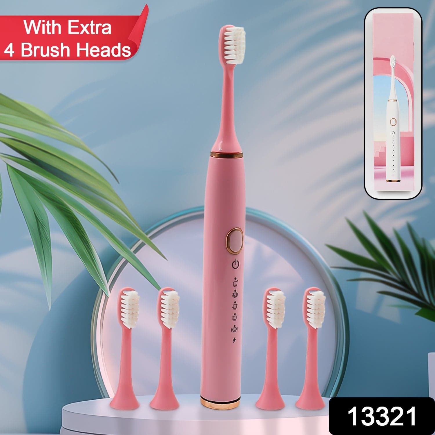 Adult Waterproof Electric Toothbrush with Extra 4 Toothbrush Head (1 Pc / USB Charging Operated / Mix Colour) thumbnail 2