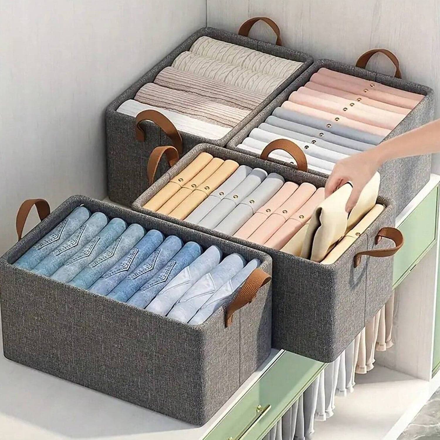 Cloth Storage Baskets, Closet Storage Bins, Canvas Fabric Storage Basket For Shelves, Basket Organizers For Shelf, Storage Bins For Clothes (48—27 Cm) thumbnail 1