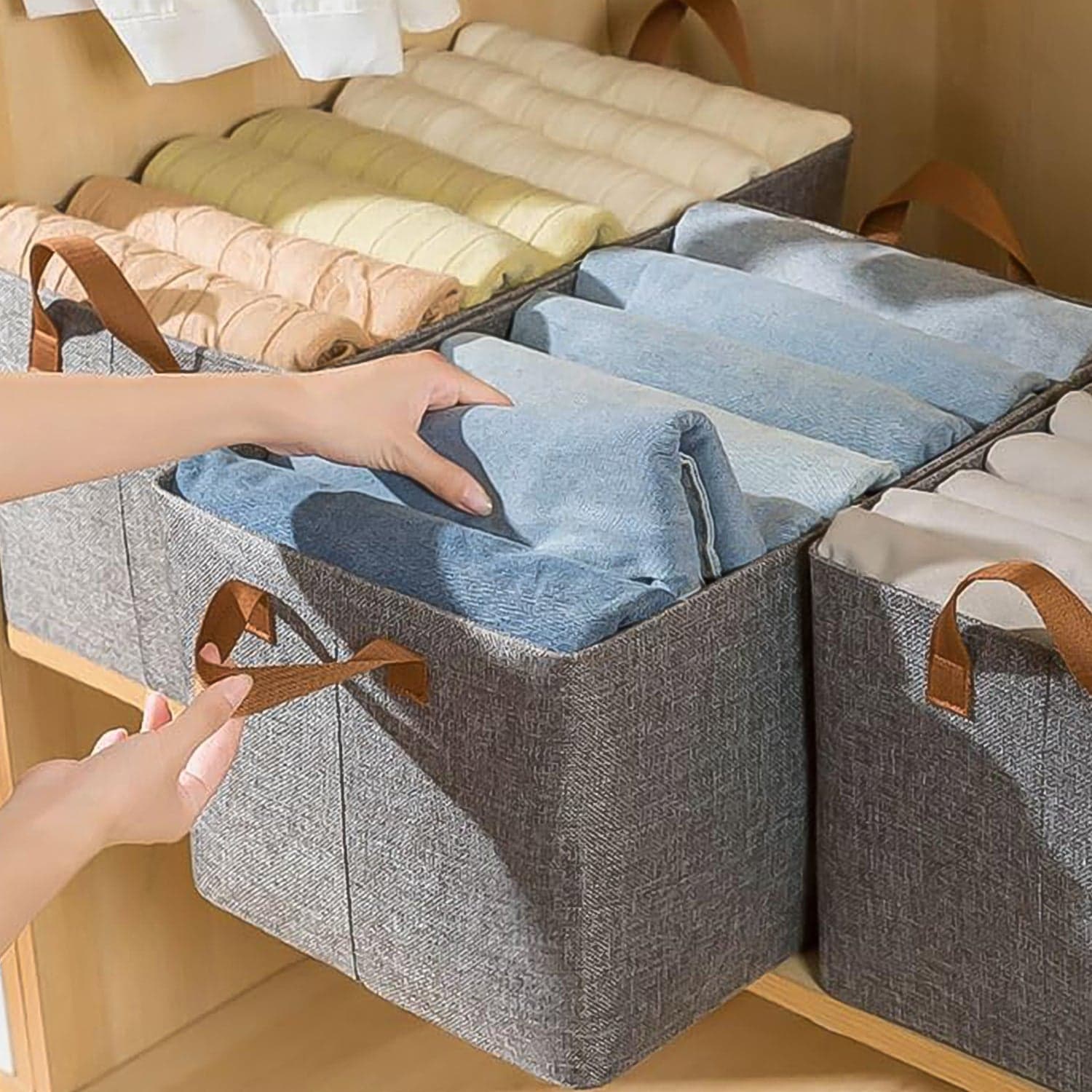 Cloth Storage Baskets, Closet Storage Bins, Canvas Fabric Storage Basket For Shelves, Basket Organizers For Shelf, Storage Bins For Clothes (48—27 Cm) thumbnail 4