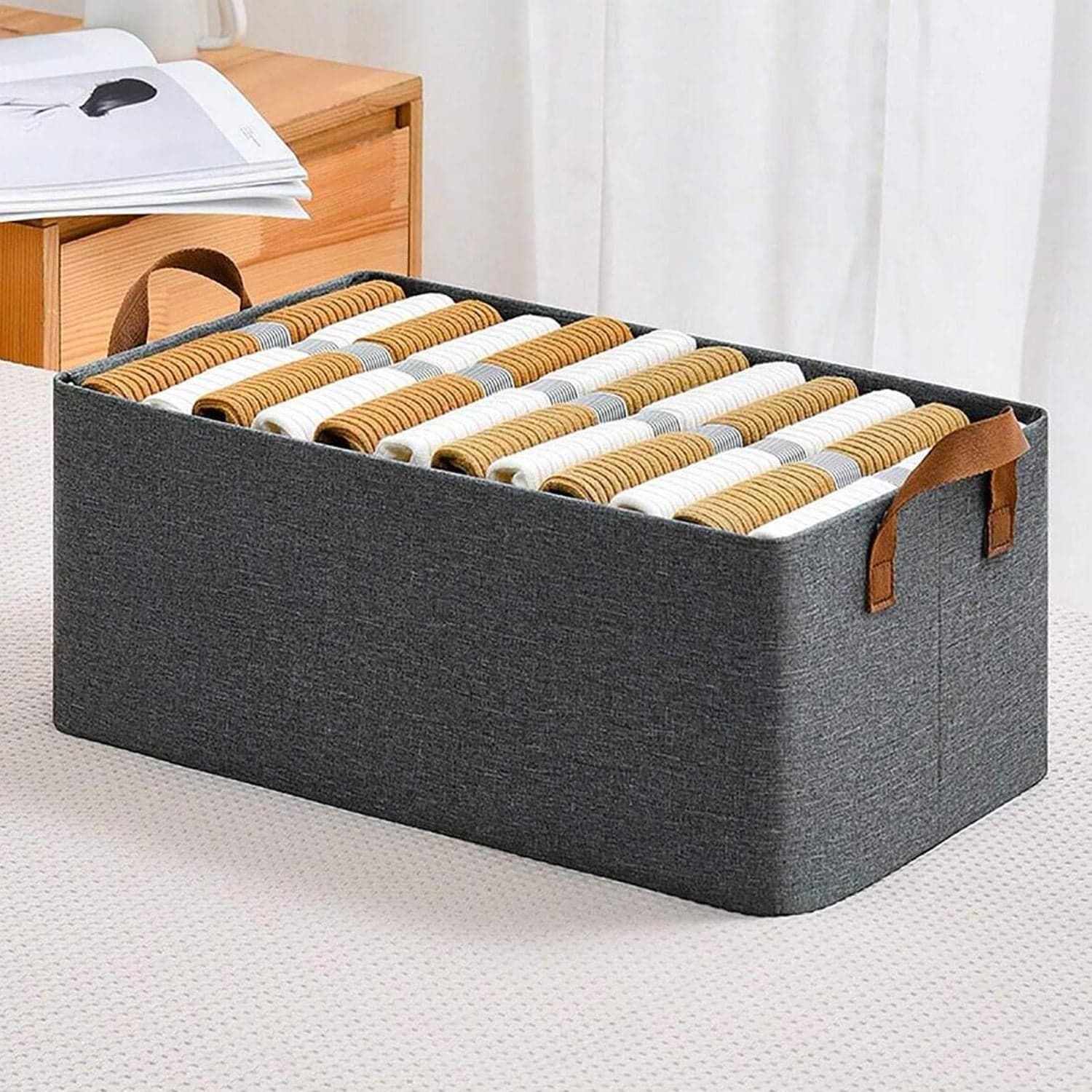 Cloth Storage Baskets, Closet Storage Bins, Canvas Fabric Storage Basket For Shelves, Basket Organizers For Shelf, Storage Bins For Clothes (48—27 Cm) thumbnail 6