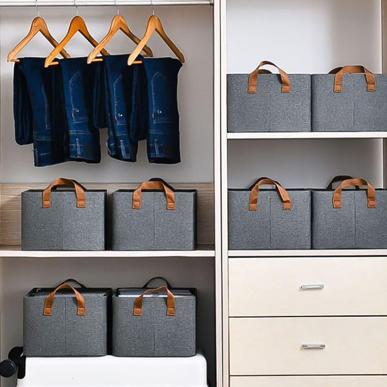 Cloth Storage Baskets, Closet Storage Bins, Canvas Fabric Storage Basket For Shelves, Basket Organizers For Shelf, Storage Bins For Clothes (48—27 Cm) thumbnail 7