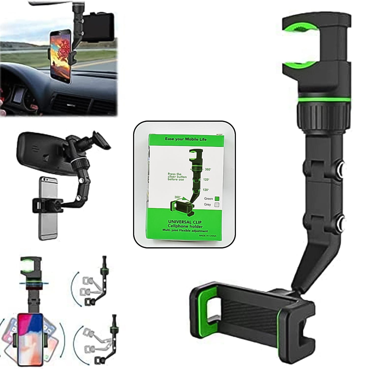 Multifunctional Car Rear View 360° Rotatable Mobile Holder thumbnail 2