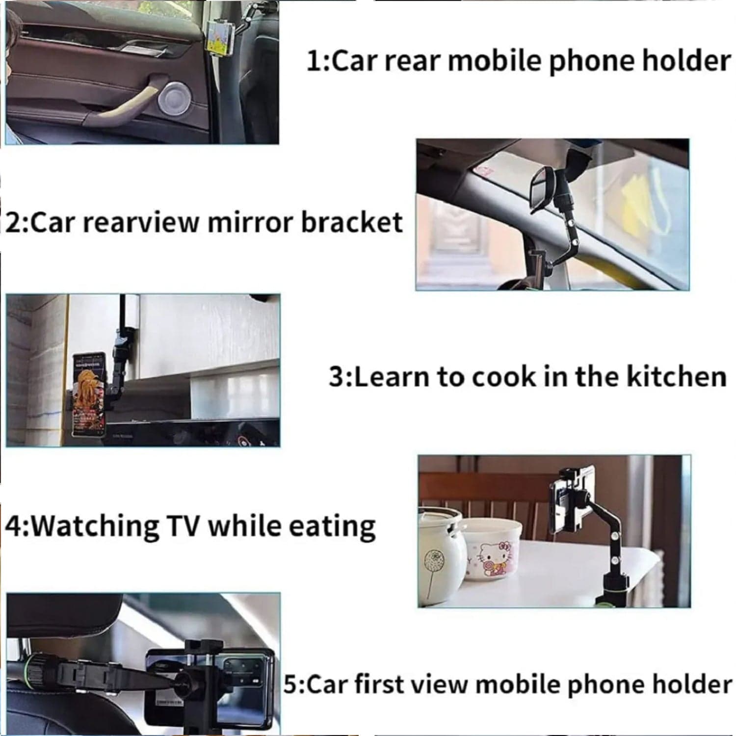 Multifunctional Car Rear View 360° Rotatable Mobile Holder thumbnail 5