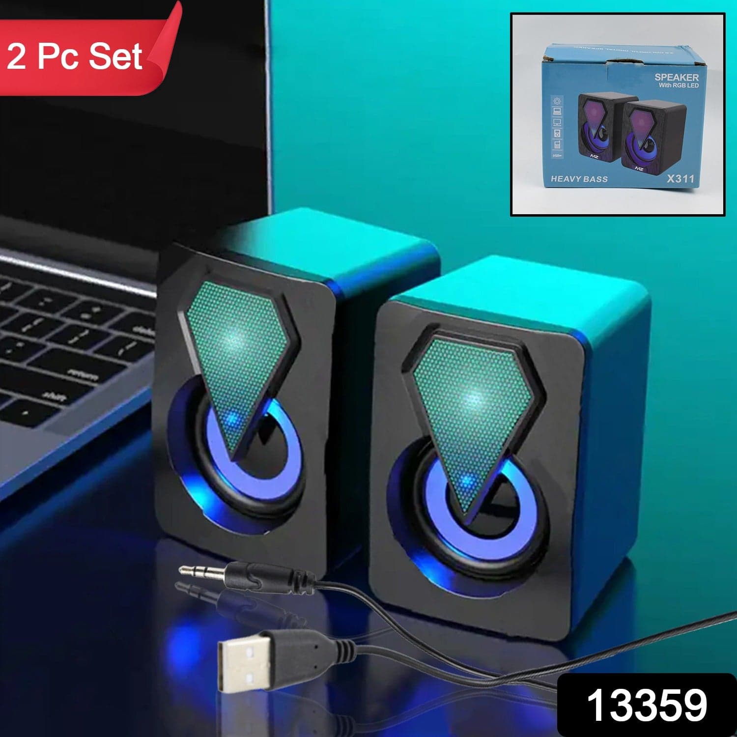 RGB Desktop Speakers, Plug, and Play USB Powered Speaker (2 Pc Set) thumbnail 2