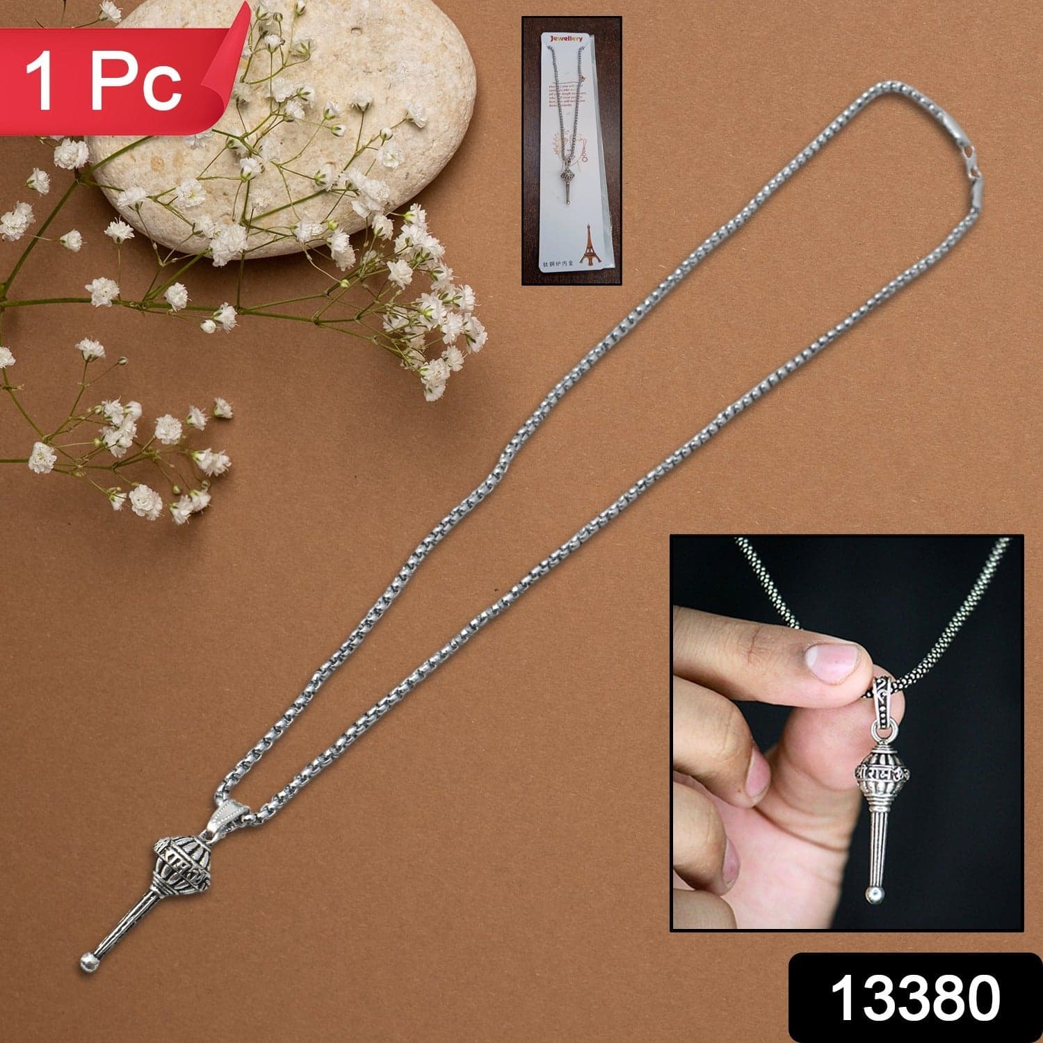 Silver Chain With Gada Pendant / Locket (1 Pc) thumbnail 2