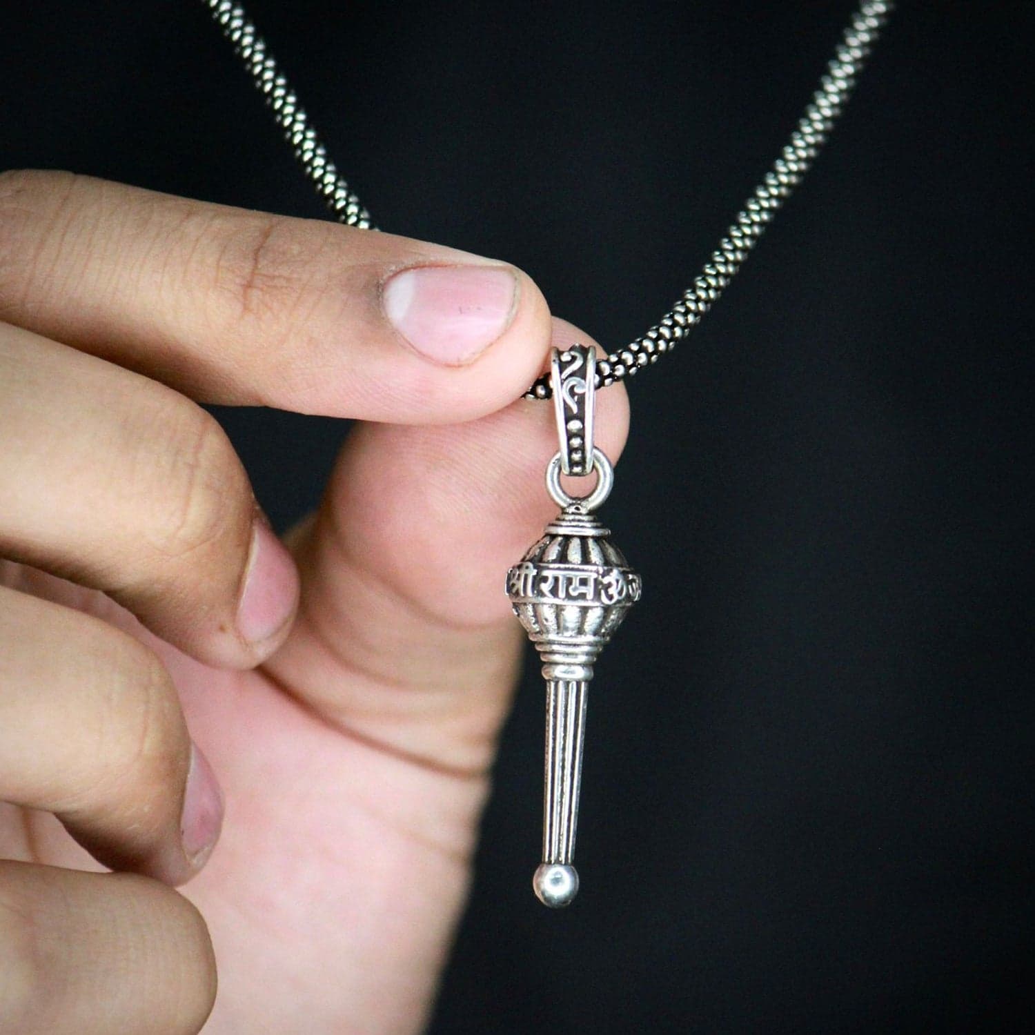Silver Chain With Gada Pendant / Locket (1 Pc) thumbnail 3