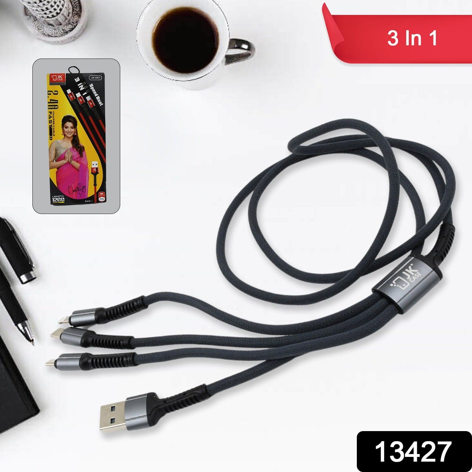 JK 3 in 1 Multi Super Fast Charging Cable (1 Pc / 1200 MM) thumbnail 2