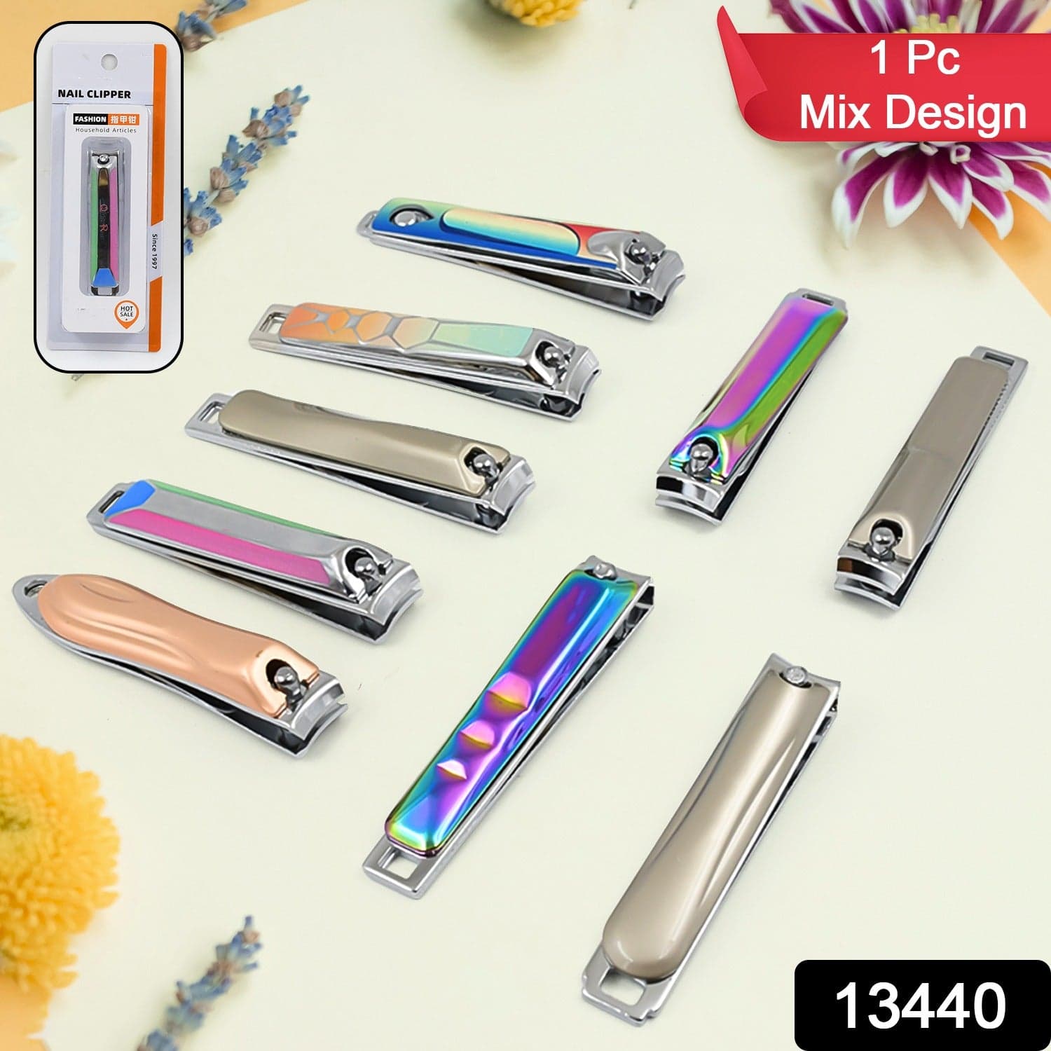 Stainless Steel Folding Portable Large Nail Clippers with Nail File (1 Pc / Mix Design) thumbnail 2