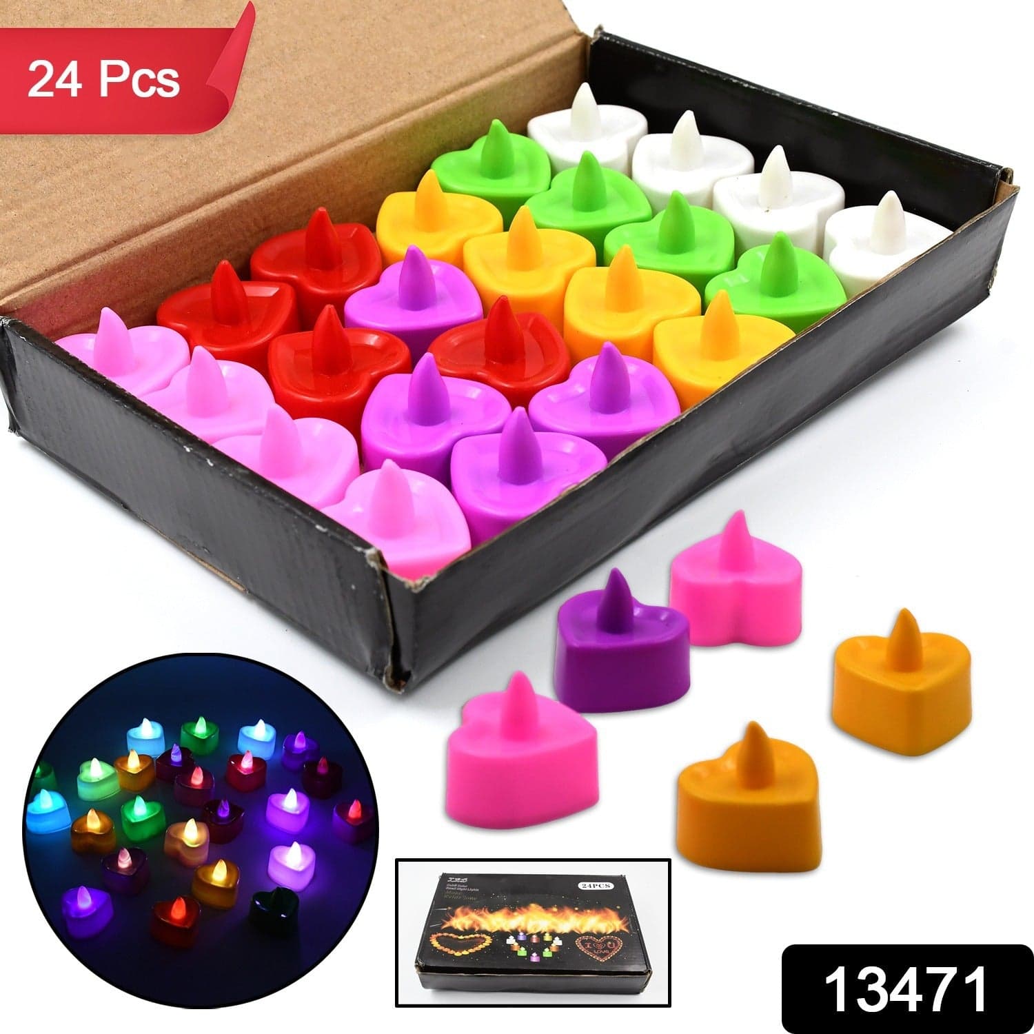 Heart Shape Battery Operated Tea Light Led Candles, For Decoration Use, Diwali (24 Pc Set) thumbnail 2