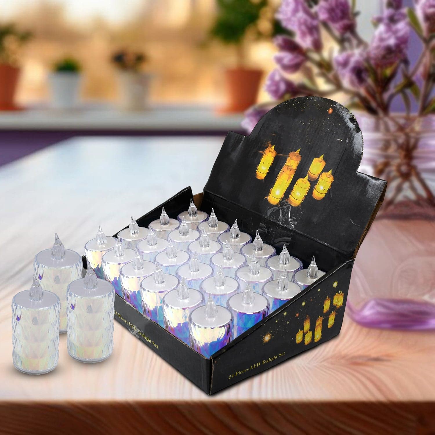24 Pc Flameless and Smokeless Decorative Melting Candles LED Tea Light, Diwali thumbnail 1