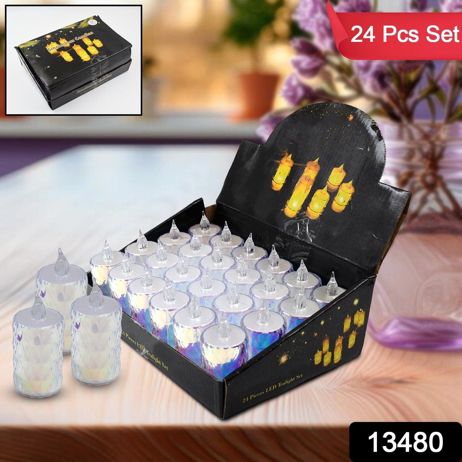 24 Pc Flameless and Smokeless Decorative Melting Candles LED Tea Light, Diwali thumbnail 2