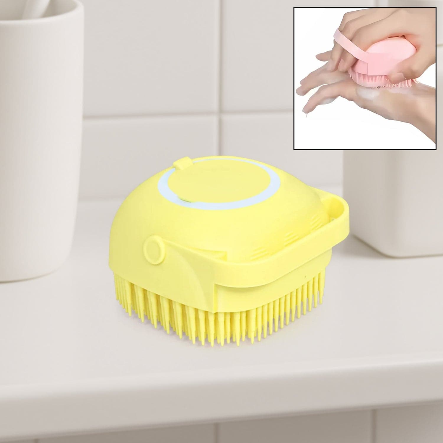 SILICONE MASSAGE BATH BODY BRUSH WITH SHAMPOO DISPENSER, SCRUBBER thumbnail 1