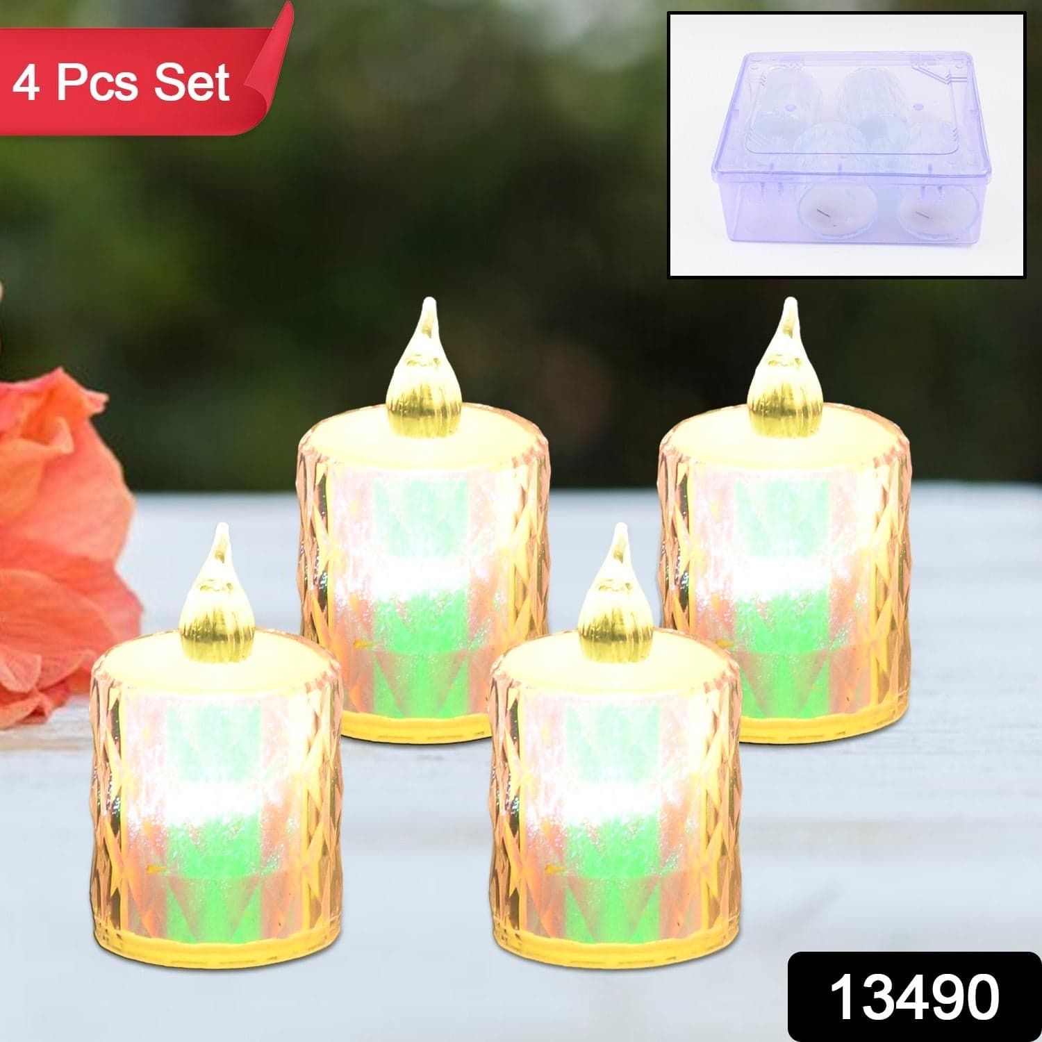 4 Pc Flameless and Smokeless Decorative Melting Candles LED Tea Light, Diwali thumbnail 2