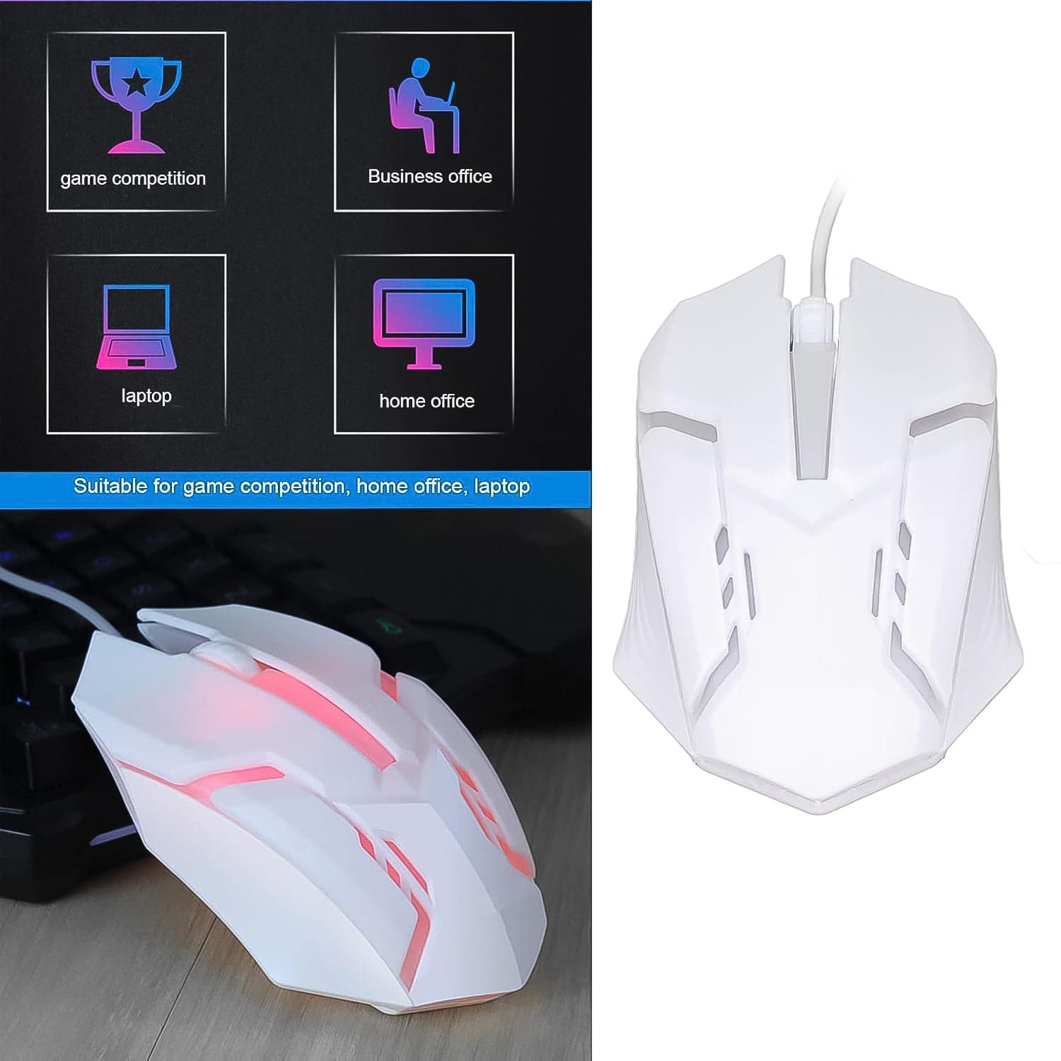 USB Wired Mouse, Gaming Mouse Colorful / Lighting Luminous (1 Pc / Wihte) thumbnail 3
