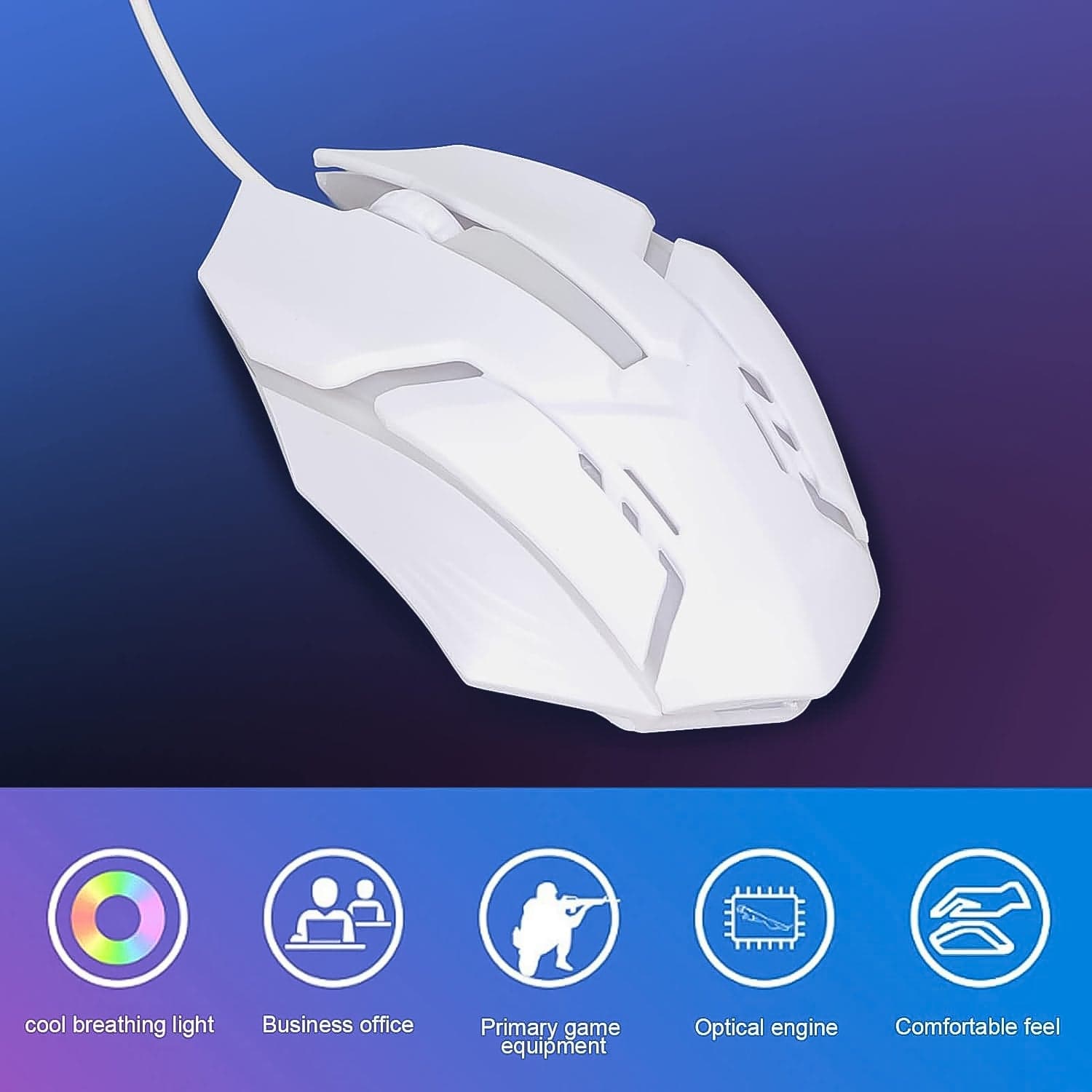 USB Wired Mouse, Gaming Mouse Colorful / Lighting Luminous (1 Pc / Wihte) thumbnail 4