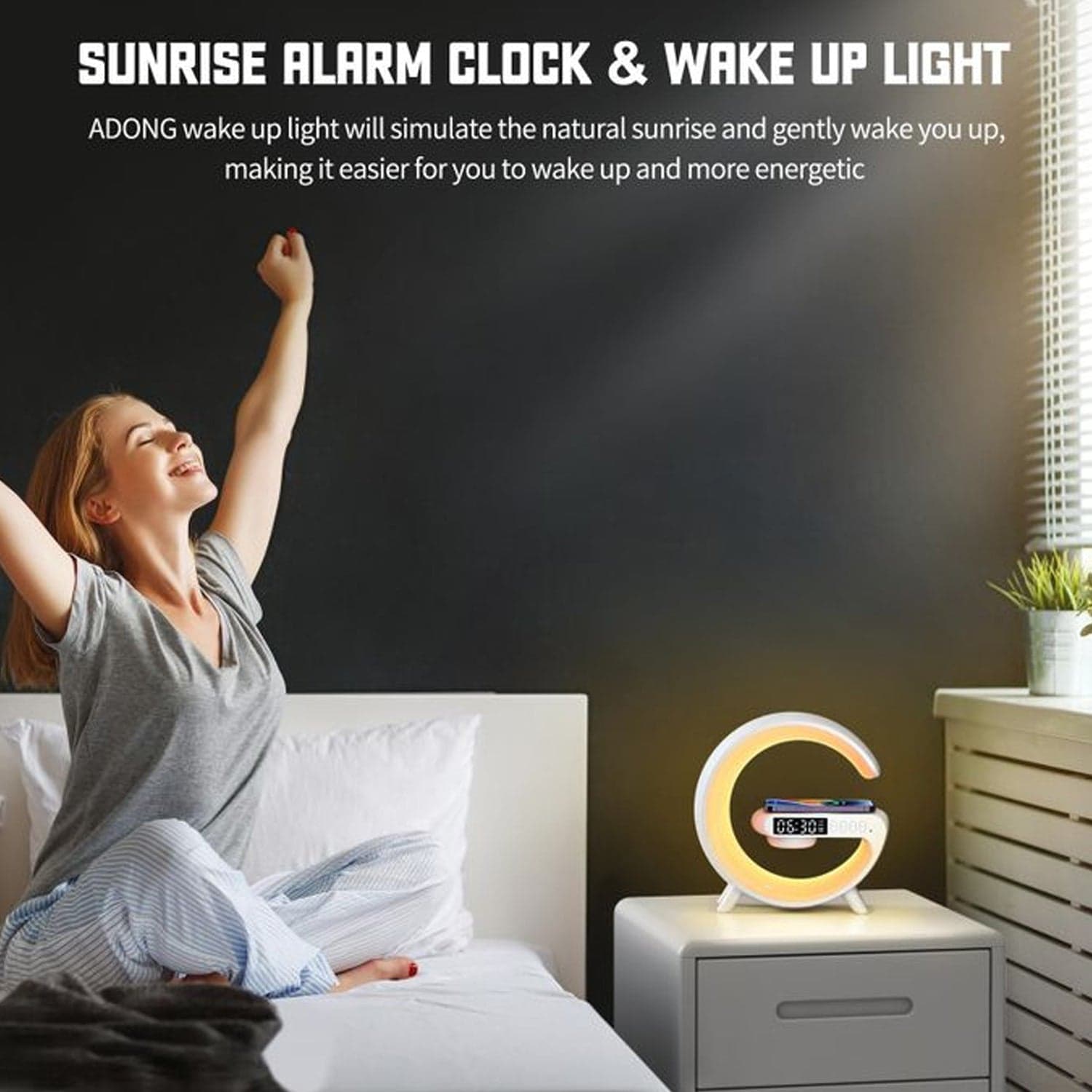 Smart Alarm Clock with G-Shape RGB Light Bluetooth Speaker, Wireless Charging (1 Pc) thumbnail 8