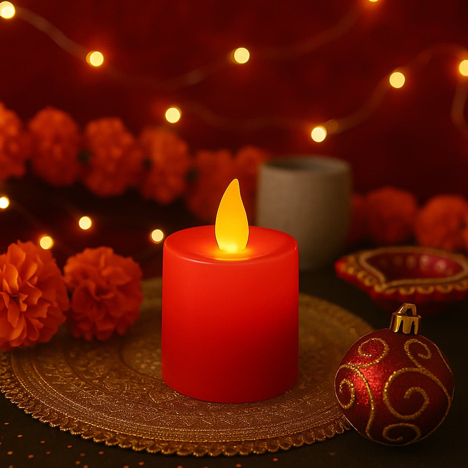 Electrical Candles Diya LED Tea Light, Diwali(1 Pc / Red) thumbnail 3