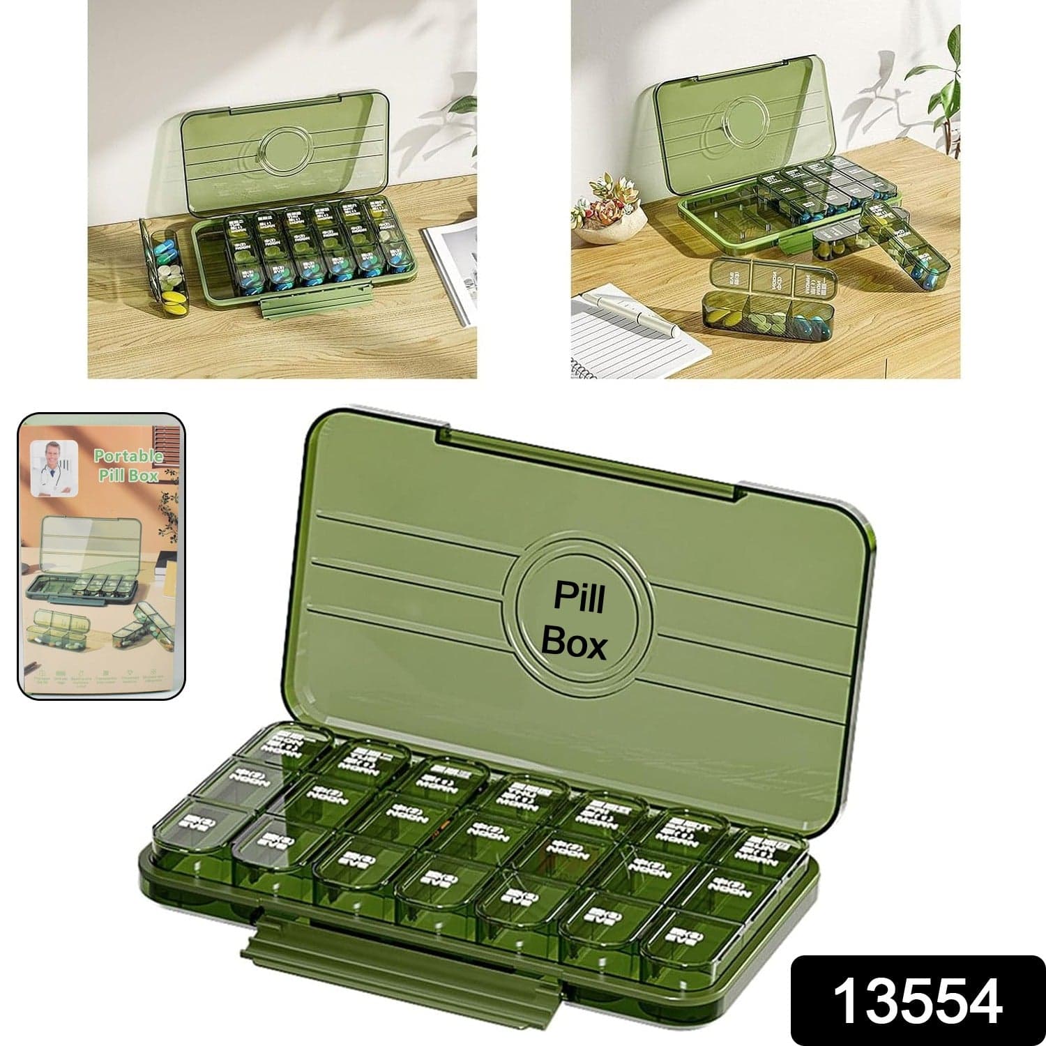 Portable Weekly Pill Box Organiser Daily Pill Keeper 21 Grid Container (1 Pc) thumbnail 2