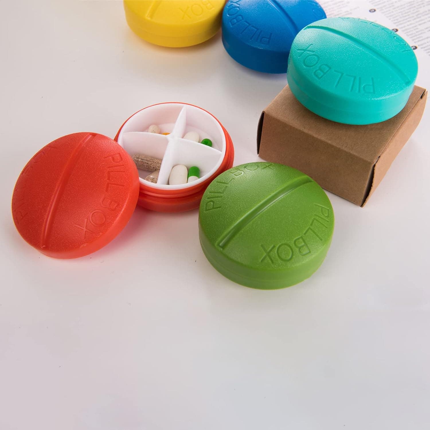 Portable Round Shape 4 Compartments Pill Box (1 Pc) thumbnail 7