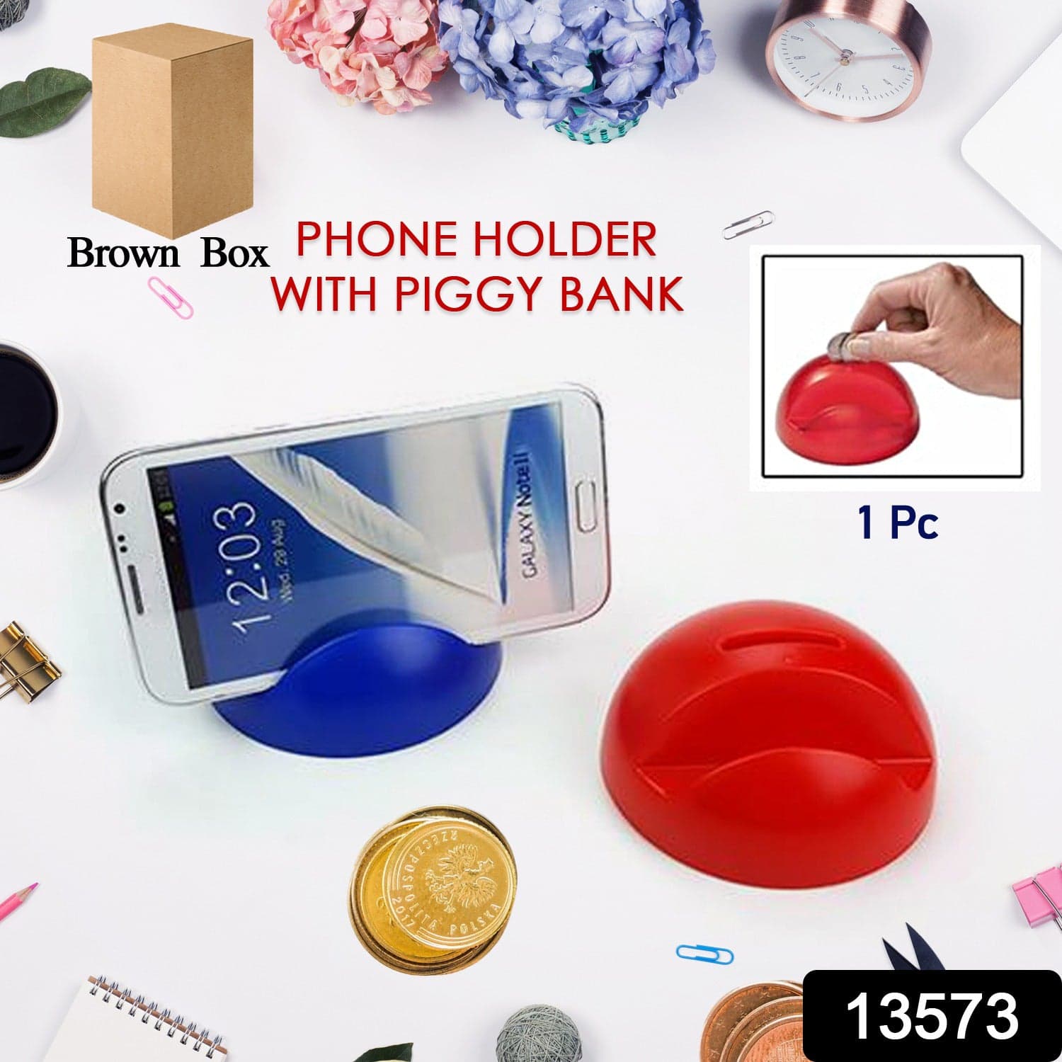 2in1 ABS Plastic Phone Holder Phone Stand With Coin Bank (1 Pc) thumbnail 2