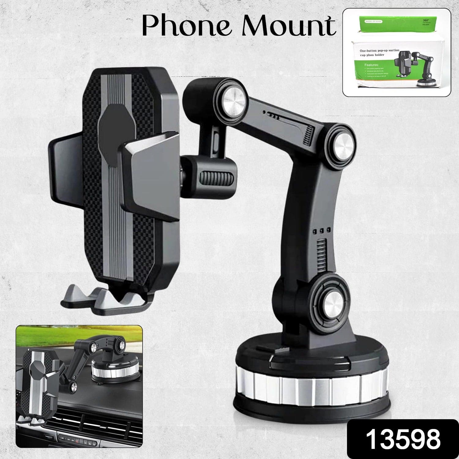 360° Rotation Car Phone Holder Mount (1 Pc) thumbnail 2
