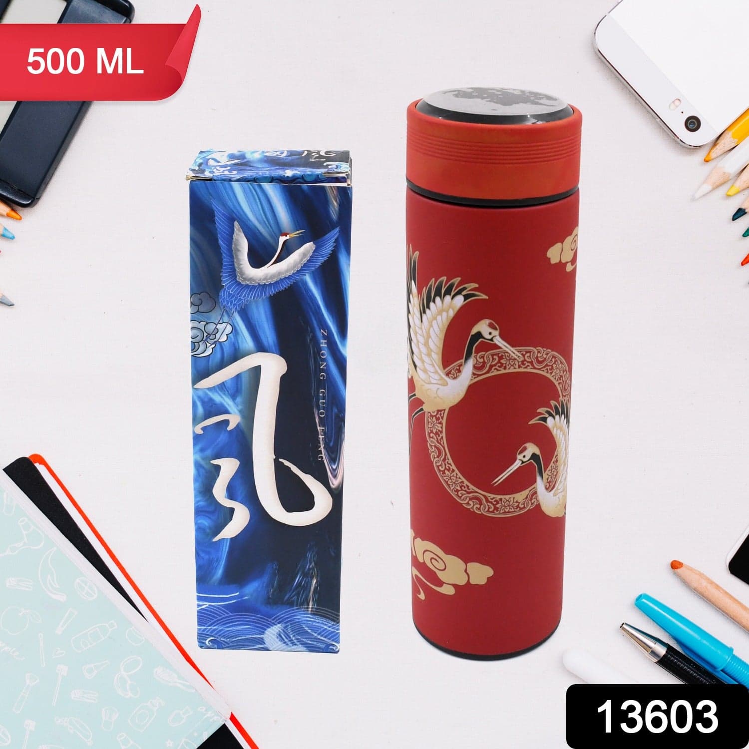 Printed Smart Vacuum Insulated Water Bottle with LED Temperature Display (1 Pc / 500 ML Approx / Multicolor) thumbnail 2