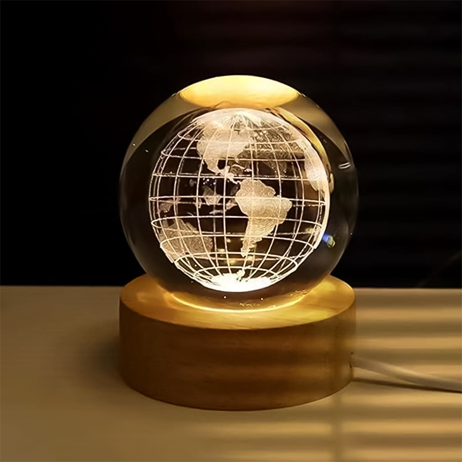 World 3D Crystal Ball lamps With Wood Base (1 Pc) thumbnail 1