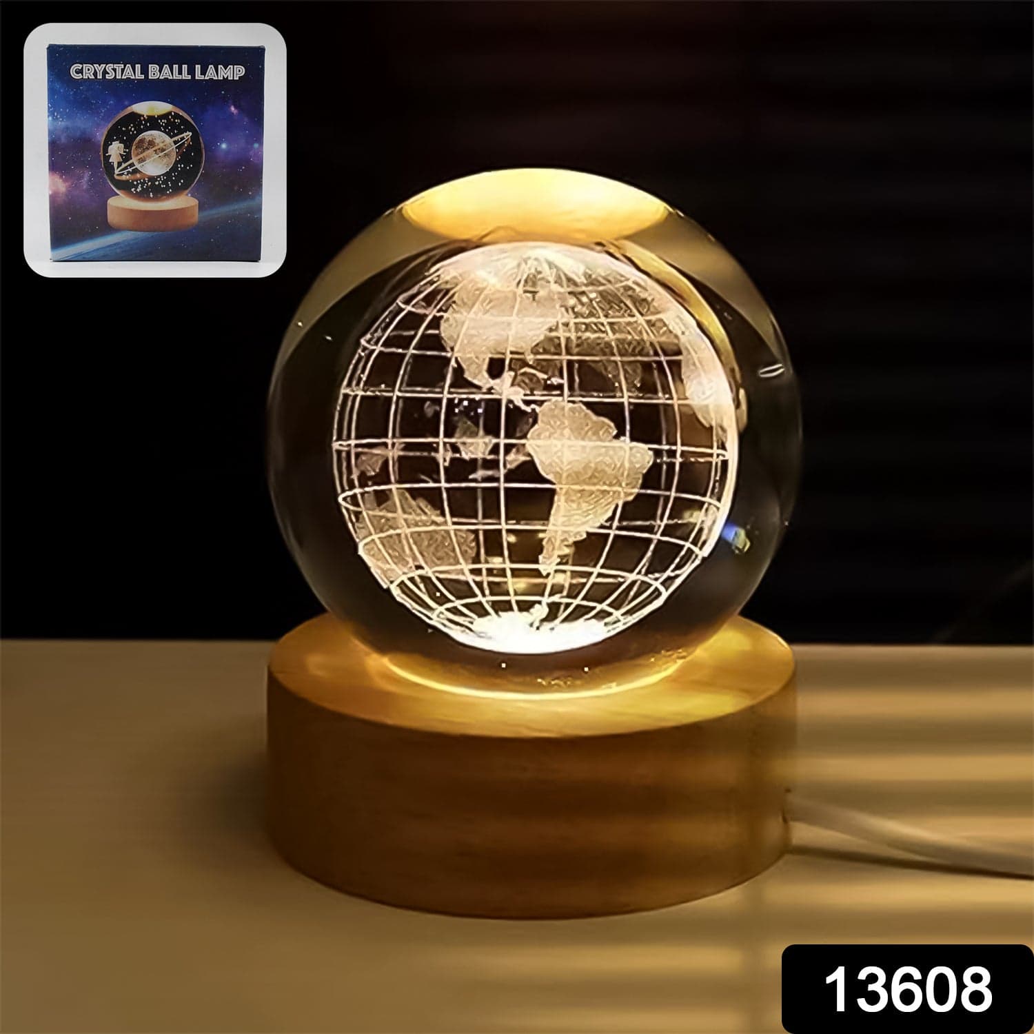 World 3D Crystal Ball lamps With Wood Base (1 Pc) thumbnail 2