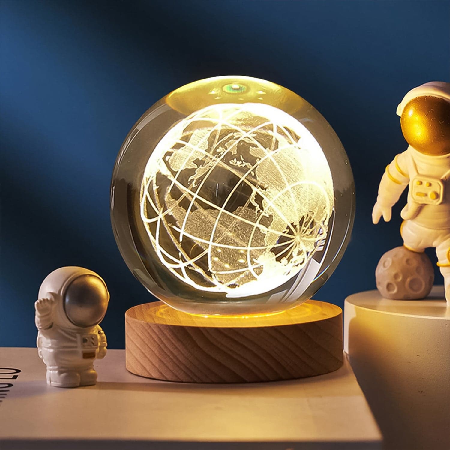 World 3D Crystal Ball lamps With Wood Base (1 Pc) thumbnail 3