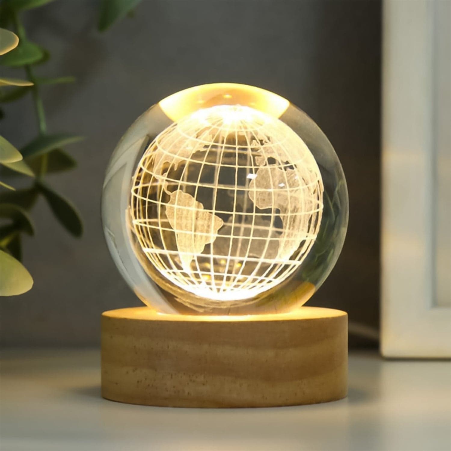 World 3D Crystal Ball lamps With Wood Base (1 Pc) thumbnail 5