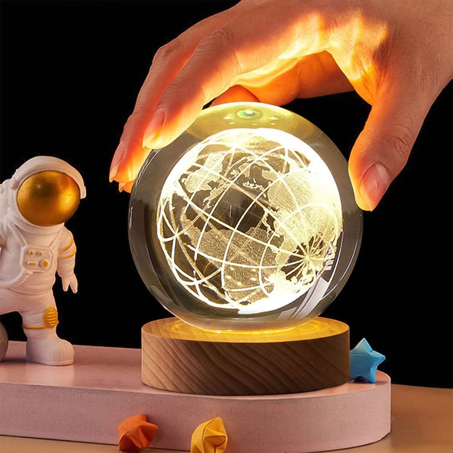 World 3D Crystal Ball lamps With Wood Base (1 Pc) thumbnail 6