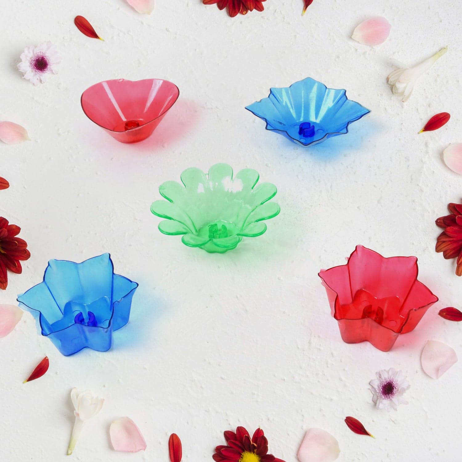 Colourful Reflection Diya Combo Plastic Candle Cup with Multi Shape, Diwali (12 Pcs Set) thumbnail 6