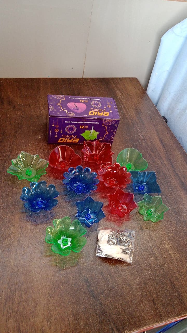 Colourful Reflection Diya Combo Plastic Candle Cup with Multi Shape, Diwali (12 Pcs Set) thumbnail 8