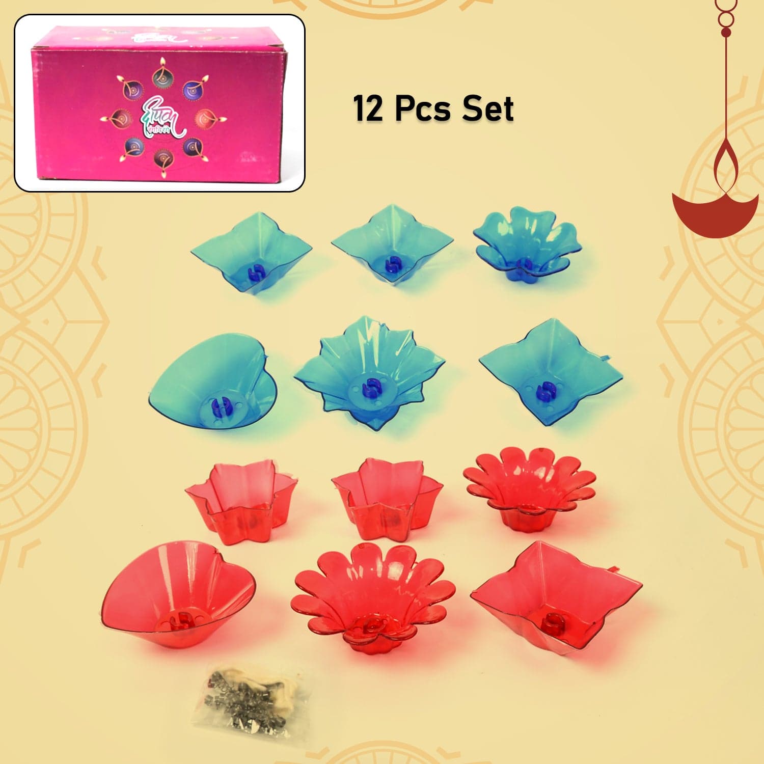 Reflection Diya Combo Plastic Candle Cup with Multi Shape, Diwali (12 Pcs Set) thumbnail 3