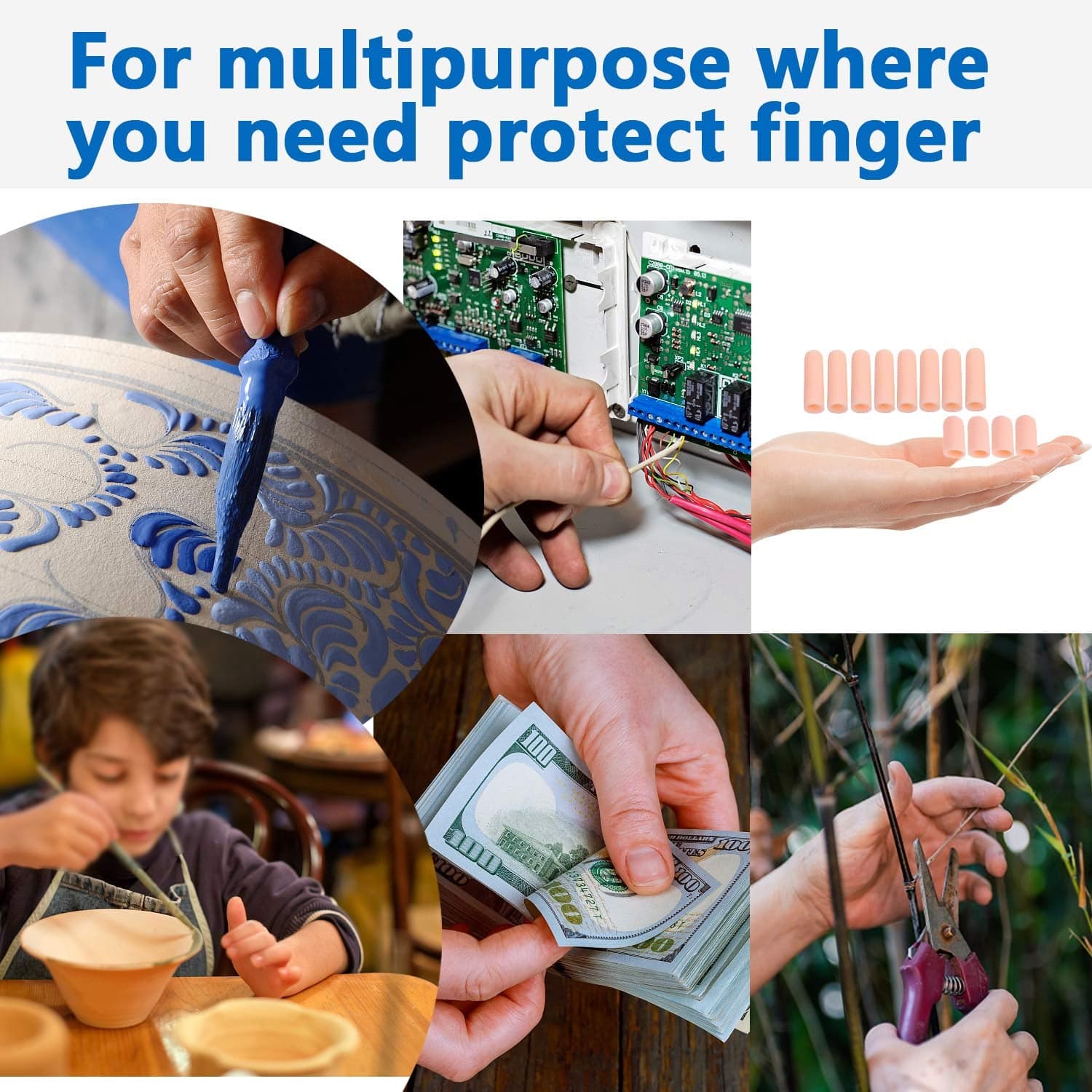 Finger Caps, Silicone Finger Protectors Sleeves (Finger Cots / 5 Pcs Set) thumbnail 4
