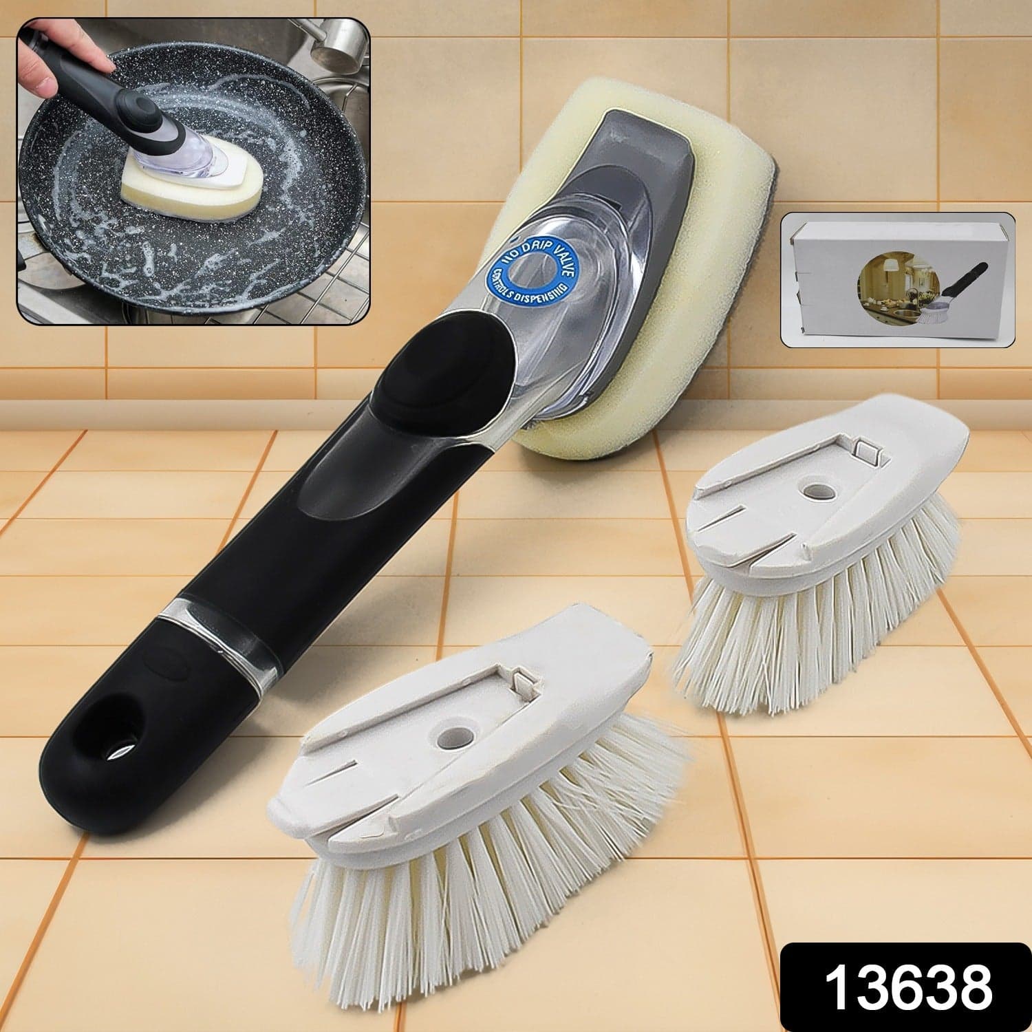 Dish Scrubber with Soap Dispenser, Soap Dispensing Dish Brush Set (1 Set) thumbnail 2