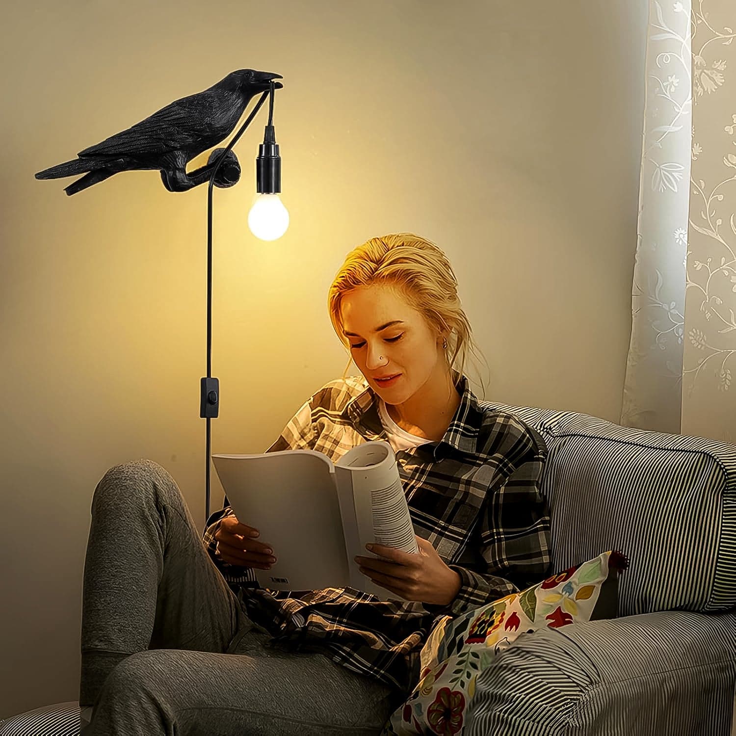 Crow Birds Table Lamps with Vintage Edison Bulb, Bird lamp (1 Set) thumbnail 4