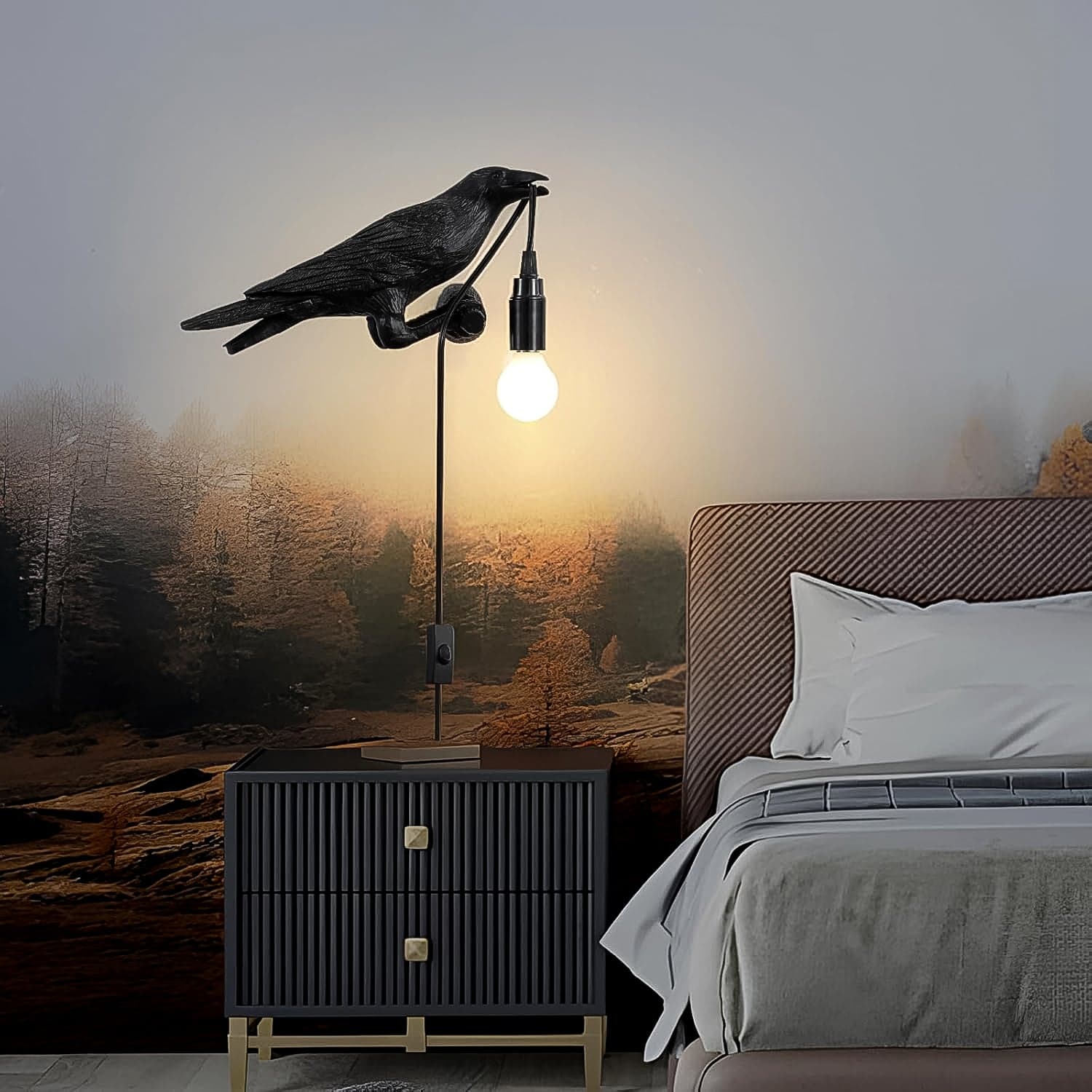 Crow Birds Table Lamps with Vintage Edison Bulb, Bird lamp (1 Set) thumbnail 5