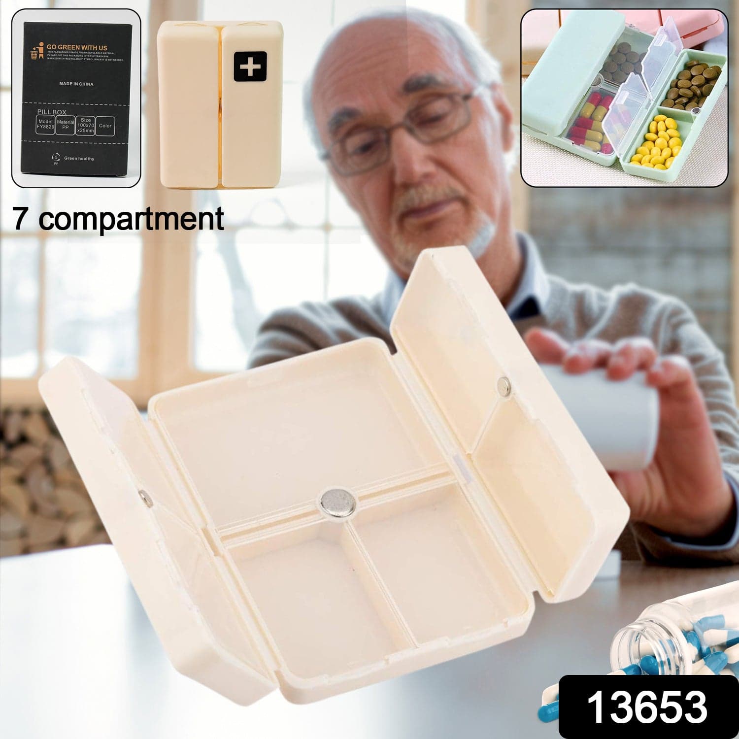 Magnetic Pill Organizer, 7 Compartments Portable Pill Case (1 Pc) thumbnail 2