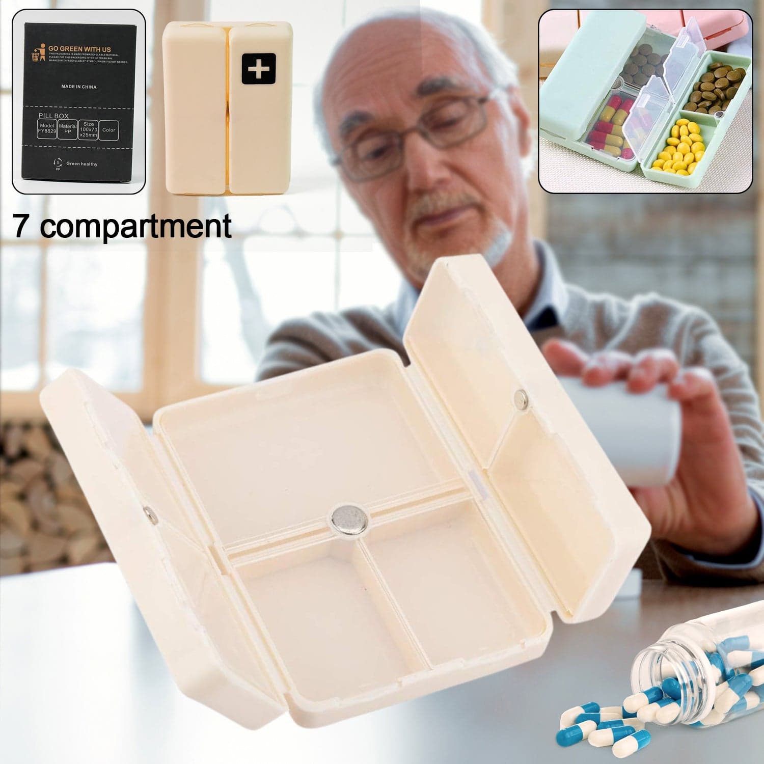 Magnetic Pill Organizer, 7 Compartments Portable Pill Case (1 Pc) thumbnail 4