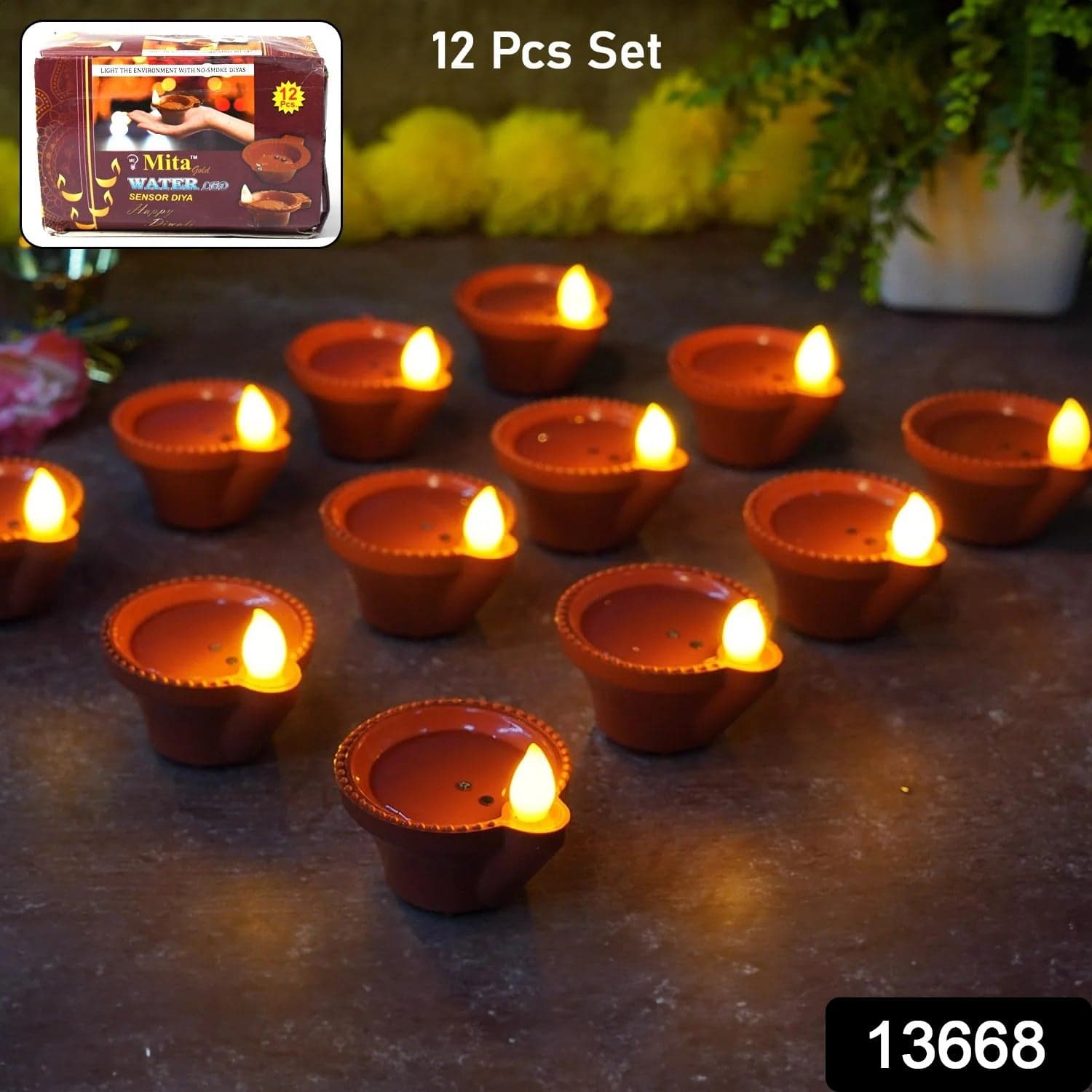 Water Sensor Diyas for Diwali Decoration, Diwali (12 Pcs Set) thumbnail 2