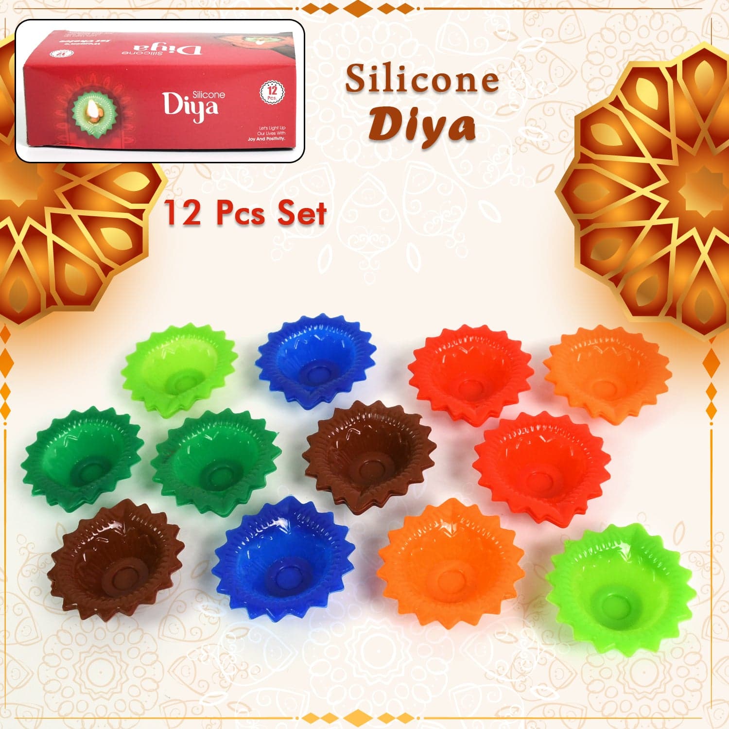 Silicone Diya for Diwali Attractive Design Colourful Diya Combo, Diwali (12 Pcs Set) thumbnail 1